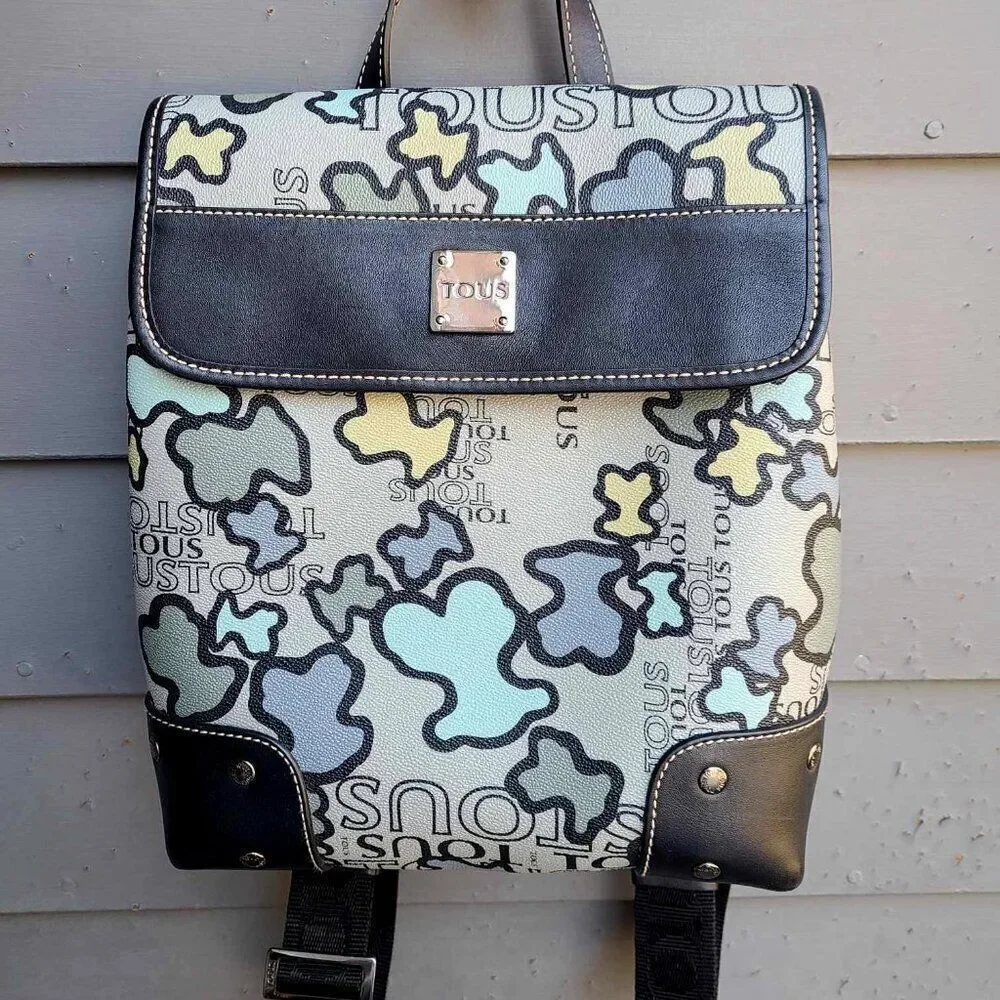 Tous Leather Kaos Icon Backpack Blue Grey Black Like New
